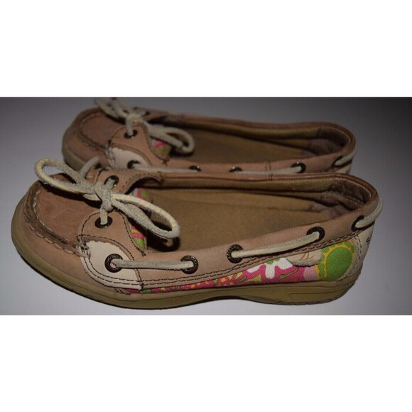 EUC SPERRY TOP SIDER GIRLS ANGELFISH FLORAL BROWN TAN BOAT DECK SHOES SIZE 12.5 - Picture 3 of 7